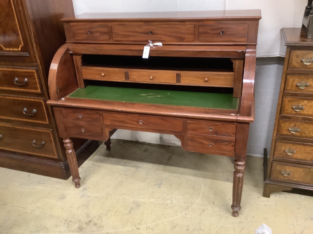 A 19th century French mahogany cylinder bureau, width 126cm, depth 63cm, height 120cm